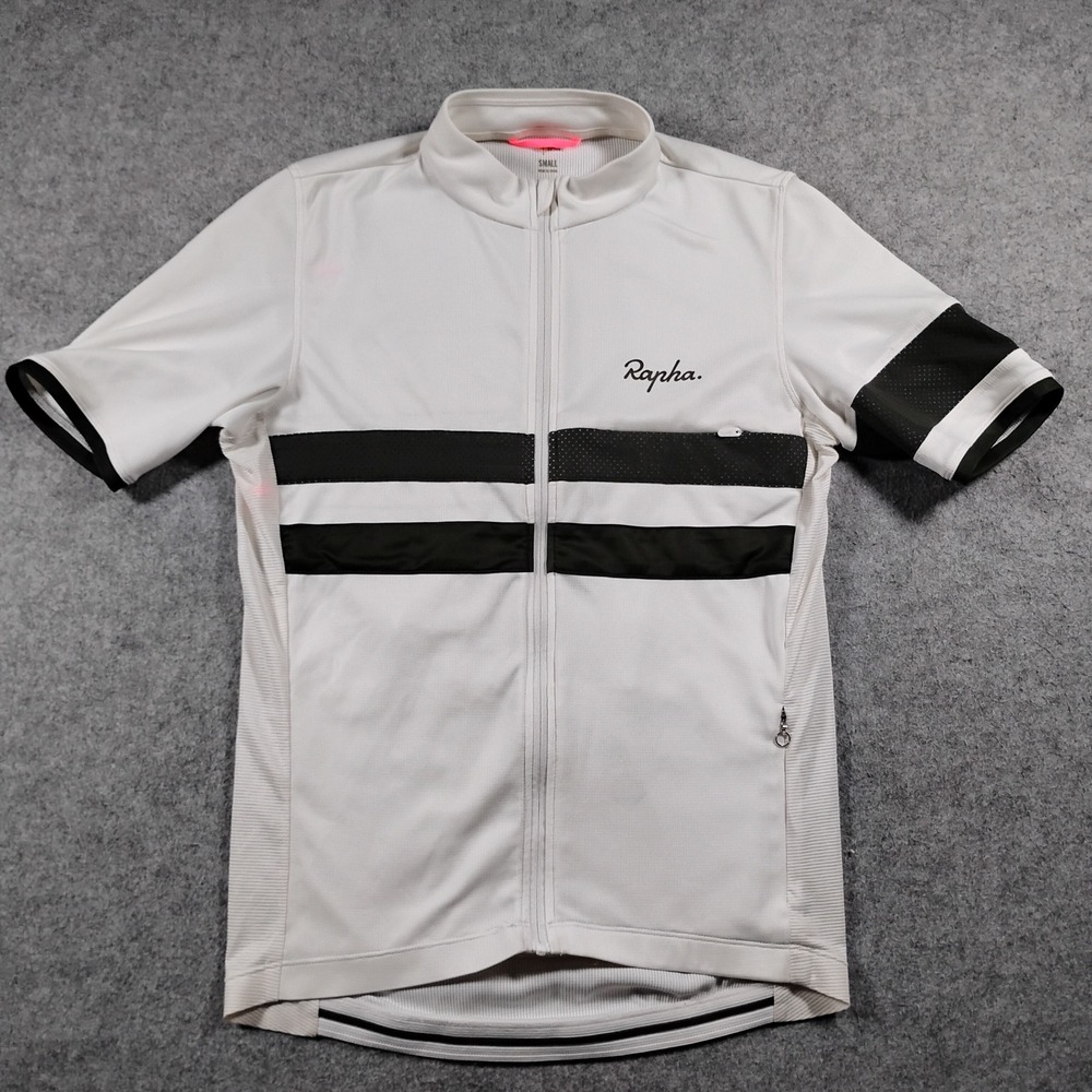 Rapha Brevet Cycling Jersey Men's Small White Black Short Sleeve Full Zip